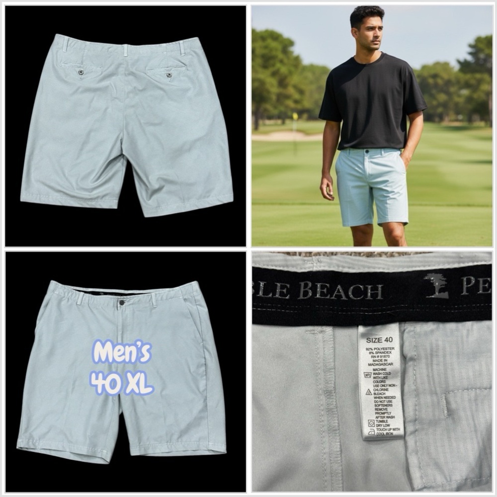 Men's Pebble Beach 40 XL Golf Shorts Gray Chino Khakis Gripper Waistband